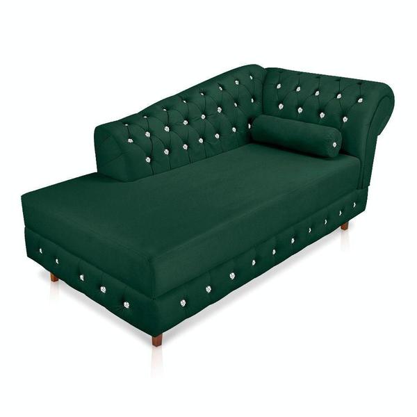 Imagem de Divã Chesterfield 165cm Capitonado Strass Suede Verde