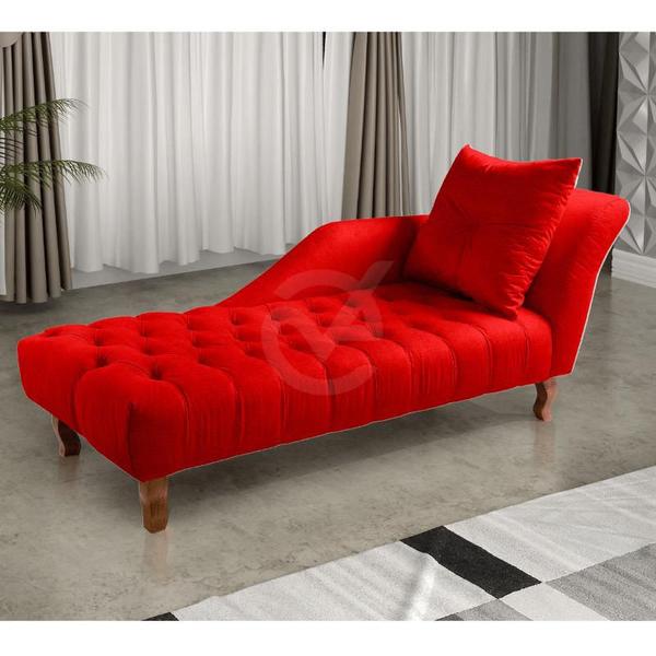 Imagem de Divã Chesterfield Anna Recamier 160cm Via Encanto Veludo Vermelho Lado Direito