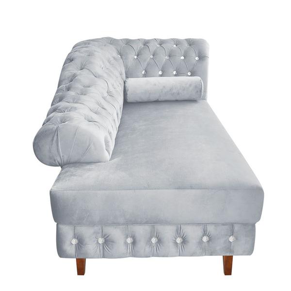 Imagem de Divã Chesterfield Juliette 160Cm Pés Chanfrado Veludo Cinza