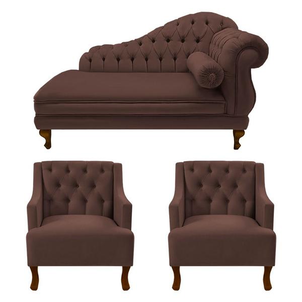 Imagem de Divã Larissa 160 cm e 2 Poltronas Genesis Suede Marrom - LM DECOR