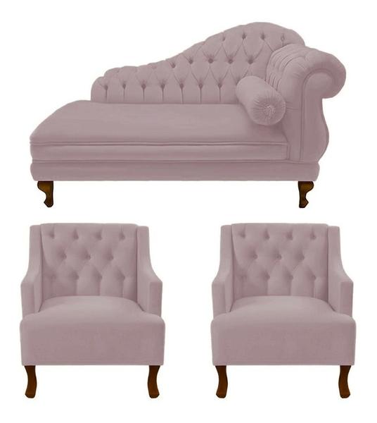 Imagem de Divã Larissa 160 cm Esquerdo de quem senta e 2 Poltronas Genesis Veludo Rose - LM DECOR