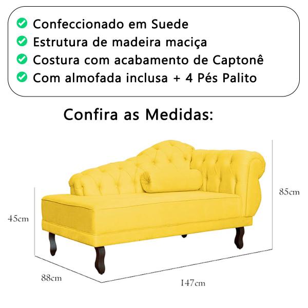 Imagem de Divã Recamier 2 Lugares Sofá Divan Suede 147cm Lado Esquerdo