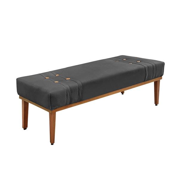 Imagem de Divã Recamier Banco Base Madeira para Quarto Gênova 140cm Suede Preto S04 - D'Rossi