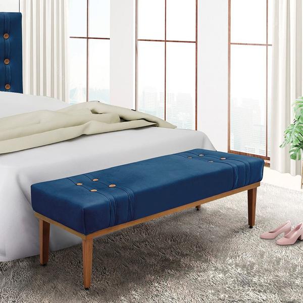 Imagem de Divã Recamier Banco Base Madeira para Quarto Gênova 160cm Suede S04 - D'Rossi