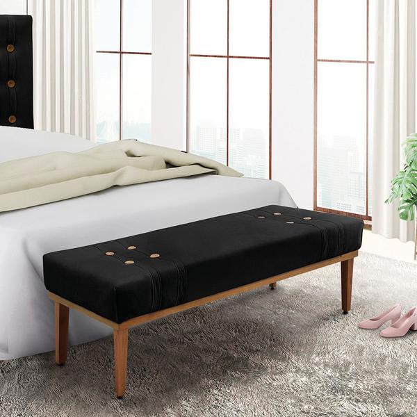 Imagem de Divã Recamier Banco Base Madeira para Quarto Gênova 195cm Suede Preto S04 - D'Rossi