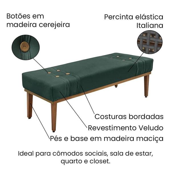 Imagem de Divã Recamier Banco Base Madeira Para Quarto Gênova 195cm Veludo Verde S04 - D'rossi