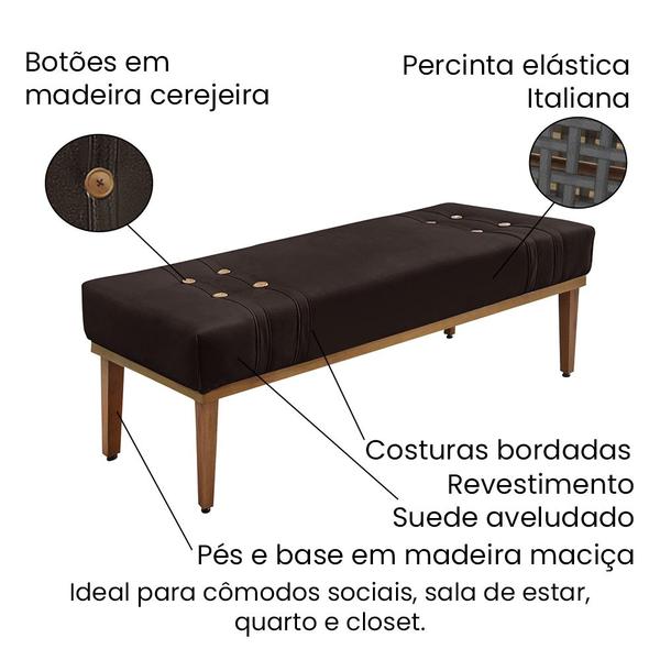 Imagem de Divã Recamier Banco Base Madeira para Quarto Gênova 90cm Suede Café S04 - D'Rossi