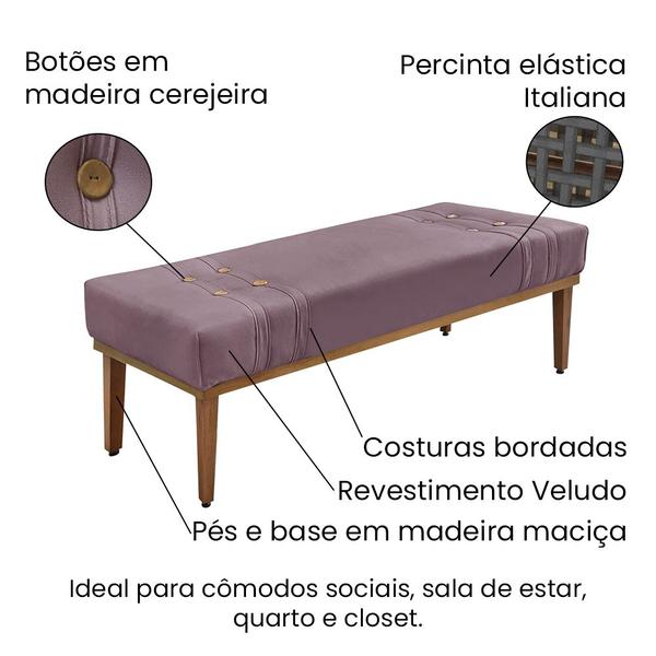 Imagem de Divã Recamier Banco Base Madeira para Quarto Gênova 90cm Veludo Uva S04 - D'Rossi