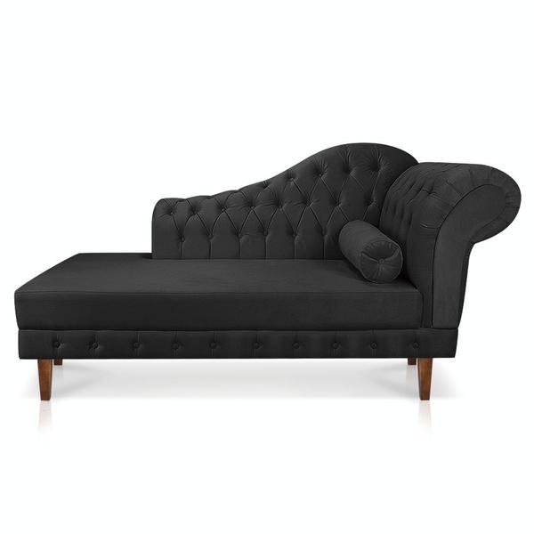 Imagem de Divã Recamier Capitonê Mônaco 165 cm Suede Preto Pés Chanfrado- D'Rossi