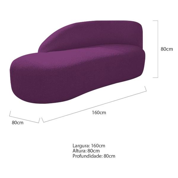 Imagem de Divã Recamier Curvo Luna 140cm Lado Esquerdo Suede Roxo