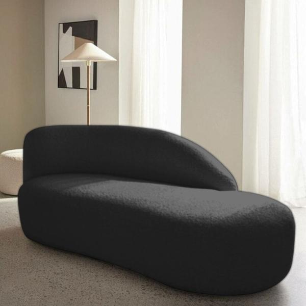 Imagem de Divã Recamier Curvo Luna 160cm Lado Direito Suede Preto