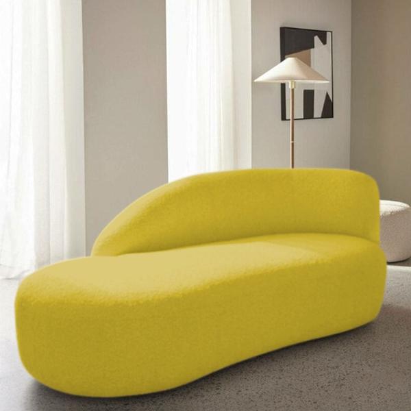 Imagem de Divã Recamier Curvo Luna 160cm Lado Esquerdo Suede Amarelo