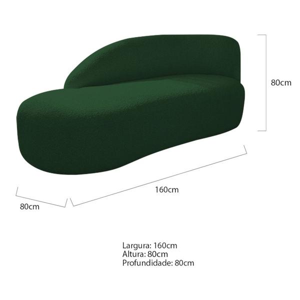 Imagem de Divã Recamier Curvo Luna 160cm Lado Esquerdo Suede Verde