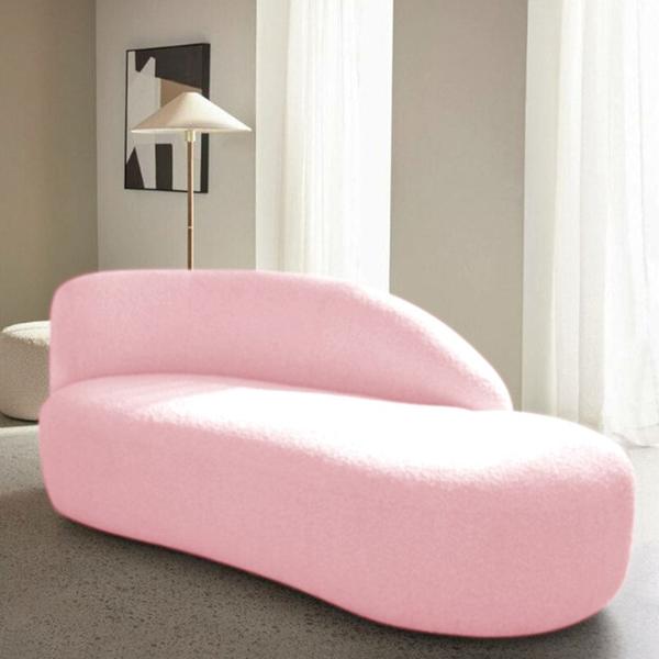 Imagem de Divã Recamier Curvo Luna 185cm Lado Direito Suede Rosa Bebe