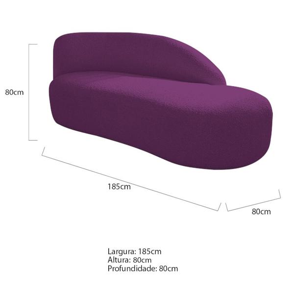 Imagem de Divã Recamier Curvo Luna 185cm Lado Direito Suede Roxo