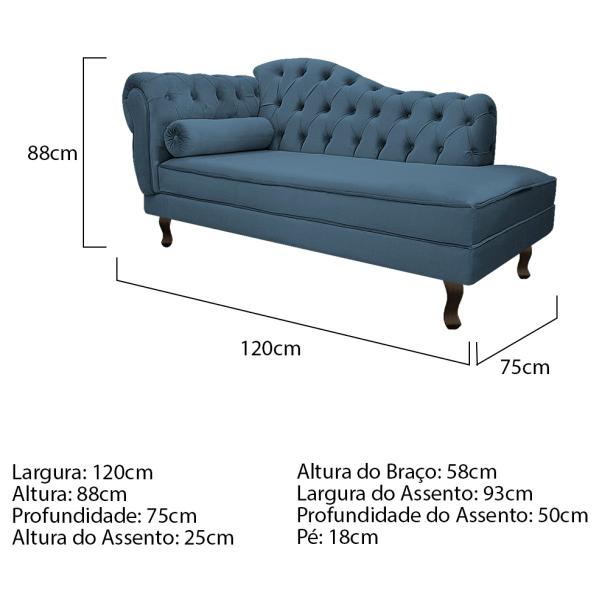 Imagem de Divã Recamier Diana Lado Direito 120 cm Linho - ADJ Decor