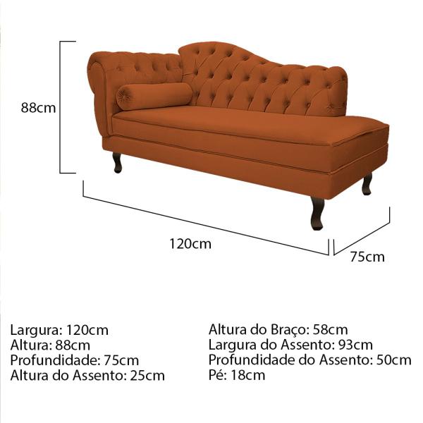 Imagem de Divã Recamier Diana Lado Direito 120 cm Suede - ADJ Decor