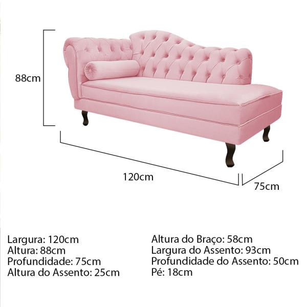 Imagem de Divã Recamier Diana Lado Direito 120 cm Suede - Amarena Móveis