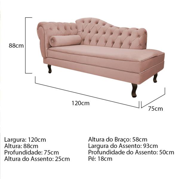 Imagem de Divã Recamier Diana Lado Direito 120 cm Suede - Amarena Móveis