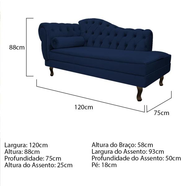 Imagem de Divã Recamier Diana Lado Direito 120 cm Suede - Doce Sonho Móveis