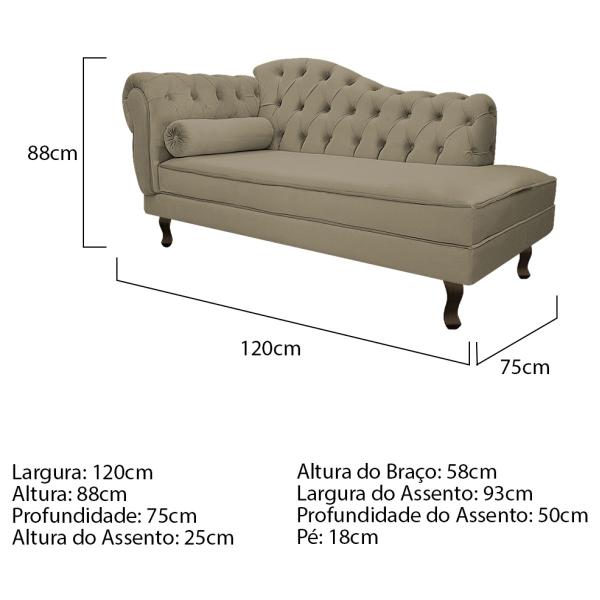 Imagem de Divã Recamier Diana Lado Direito 120 cm Suede - Doce Sonho Móveis