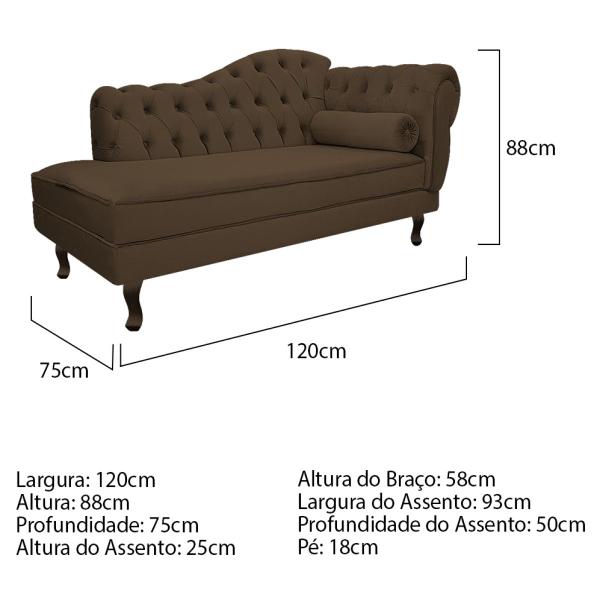 Imagem de Divã Recamier Diana Lado Esquerdo 120cm Suede - ADJ Decor