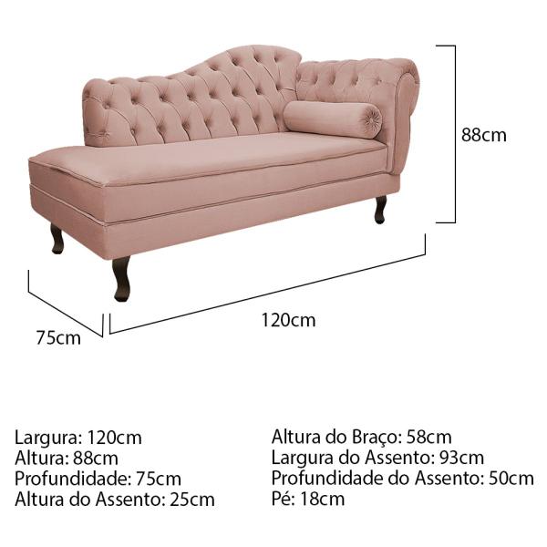 Imagem de Divã Recamier Diana Lado Esquerdo 120cm Suede - ADJ Decor