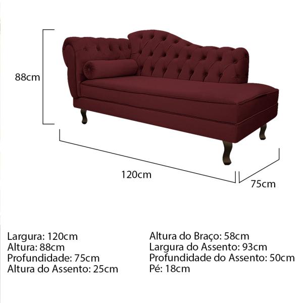 Imagem de Divã Recamier Diana Lado Esquerdo 120cm Suede - Amarena Móveis