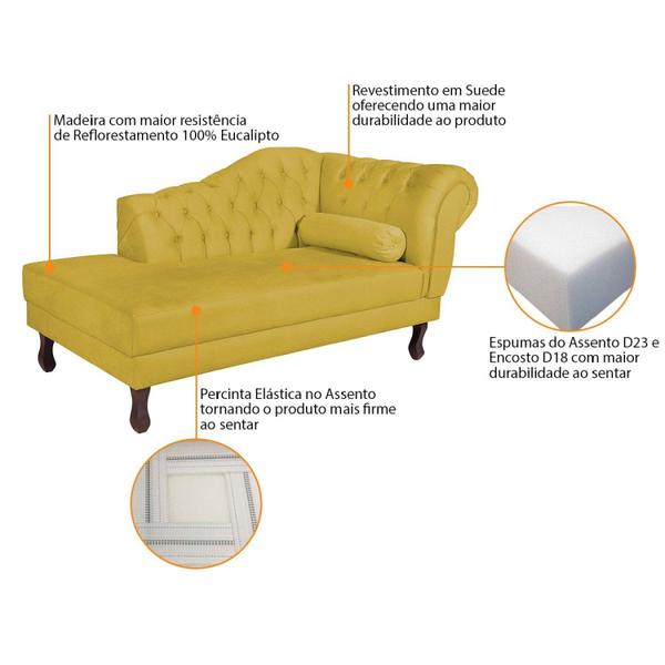 Imagem de Diva Recamier Dora 140cm Lado Esquerdo Suede Amarelo