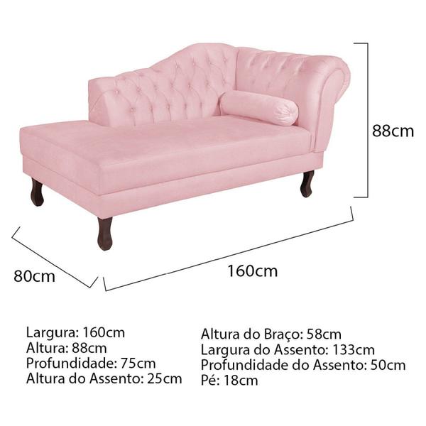 Imagem de Diva Recamier Dora 160cm Lado Esquerdo Suede Rosa Bebê