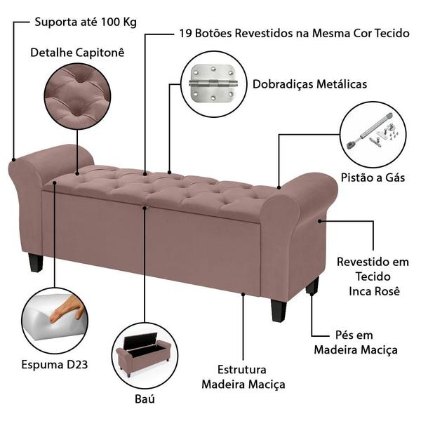 Imagem de Divã Recamier Estofado Capitonê 1.50 Para Cama Queen Dubai Várias Cores - LH Móveis 