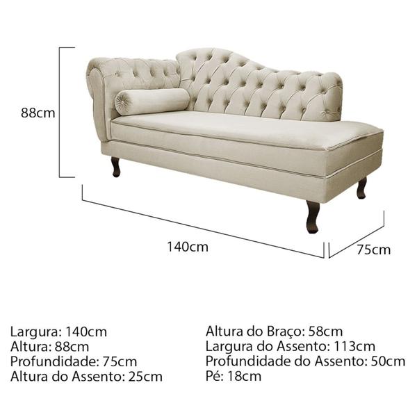 Imagem de Diva Recamier Juliana 130cm Lado Direito Linho Bege - Amarena Móveis