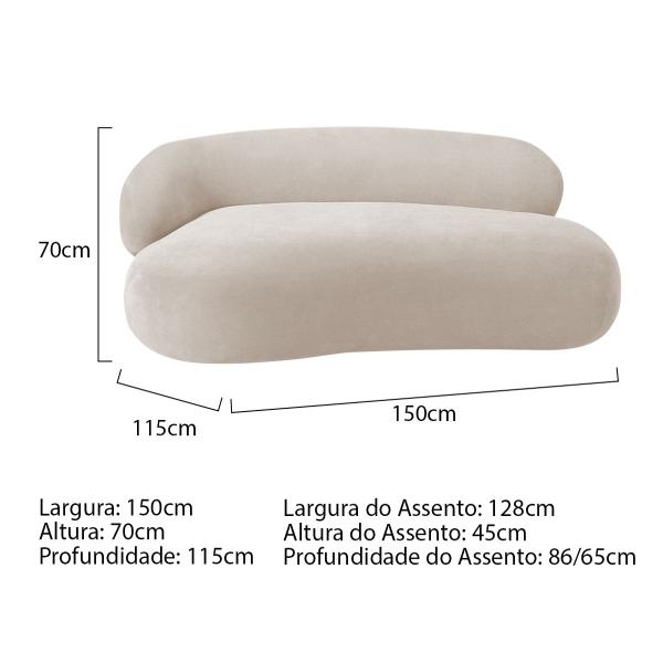 Imagem de Divã Recamier Luxo Decorativo Canadá 150cm Lado Direito Linho - Amarena Móveis