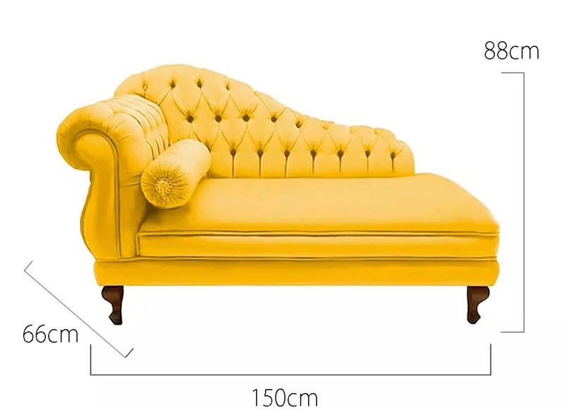 Imagem de Divã Recamier Namoradeira Larissa 150cm + 2 Puffs Retrô Suede Amarelo  - LM DECOR