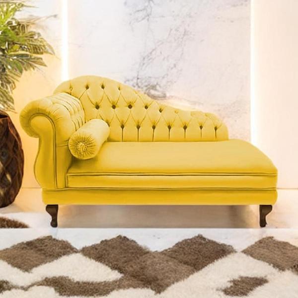 Imagem de Divã Recamier Namoradeira Larissa 150cm Direito quem Senta Suede Amarelo - DL DECOR