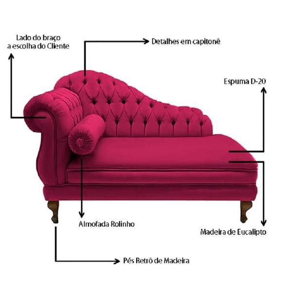 Imagem de Divã Recamier  Namoradeira Larissa 150cm Esquerdo de Quem Senta Corano Rosa Pink - DL DECOR