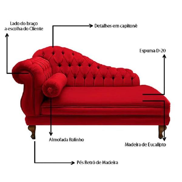 Imagem de Divã Recamier Namoradeira Larissa 150cm Esquerdo de Quem Senta Corano Vermelho - DL DECOR