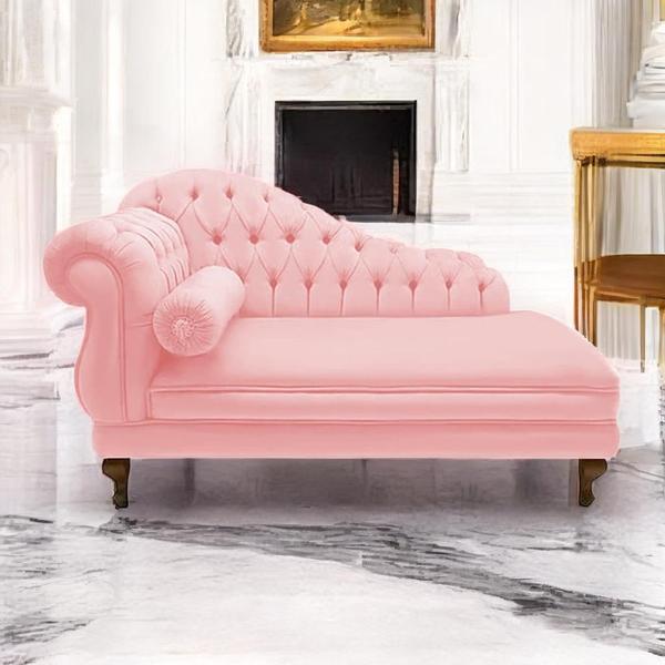 Imagem de Divã Recamier Namoradeira Larissa 150cm Esquerdo de Quem Senta Suede Rosa Bebe - DL DECOR