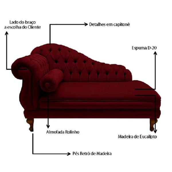 Imagem de Divã Recamier Namoradeira Larissa 150cm Esquerdo de Quem Senta Suede Vermelho Bordô - DL DECOR