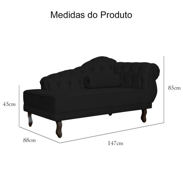 Imagem de Divã Recamier Namoradeira Larissa 150cm Suede Preto - LM DECOR