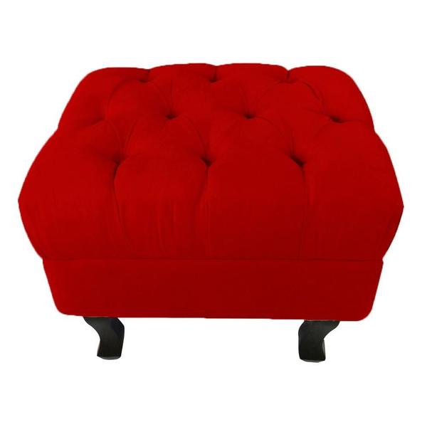 Imagem de Divã Recamier Namoradeira Larissa Direito Quem Senta 150cm e 2 Puffs Retrô Suede Vermelho - DL DECOR