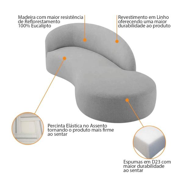 Imagem de Divã Recamier Orgânico França 180cm Lado Direito Linho Cinza Claro - Amarena Moveis