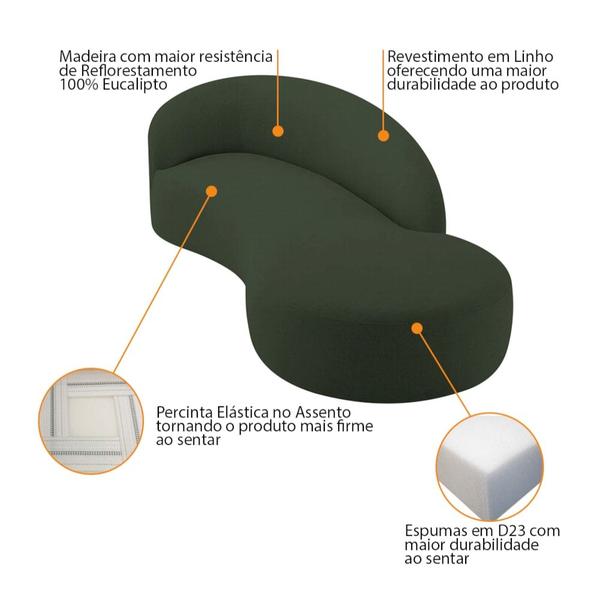 Imagem de Divã Recamier Orgânico França 180cm Lado Direito Linho Verde - Amarena Moveis