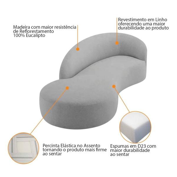 Imagem de Divã Recamier Orgânico França 200cm Lado Esquerdo Linho Cinza Claro - Amarena Moveis