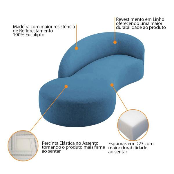 Imagem de Divã Recamier Orgânico França 200cm Lado Esquerdo Linho - Doce Sonho Móveis