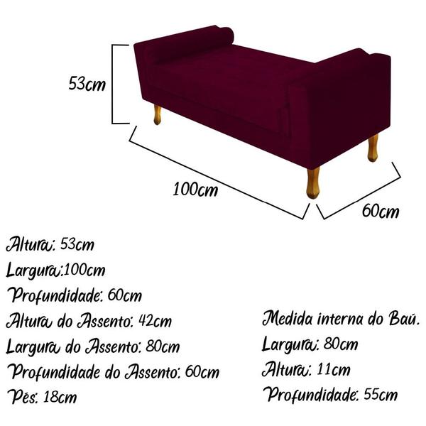 Imagem de Divã Recamier Sofá Félix 100 cm Suede Bordô para Sala de Estar Recepção Quarto - AM Decor