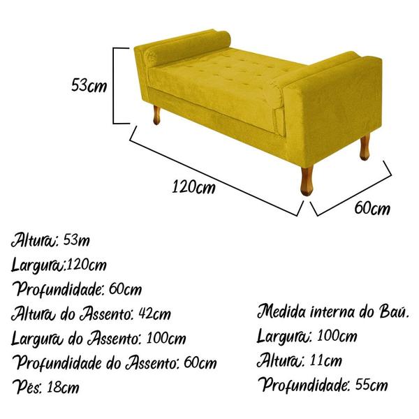 Imagem de Divã Recamier Sofá Félix 120 cm Suede Amarelo - AM Decor