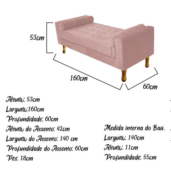 Imagem de Divã Recamier Sofá Félix 160 cm Suede  Rosê - AM Decor