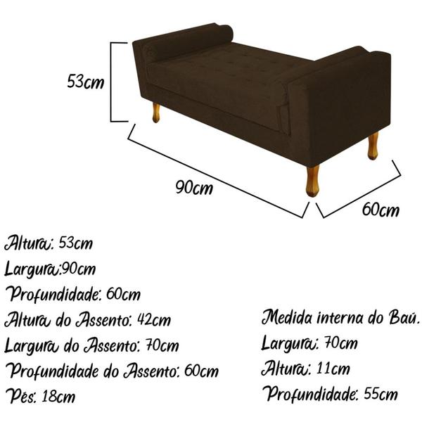 Imagem de Divã Recamier Sofá Félix 90 cm Suede Marrom - AM Decor