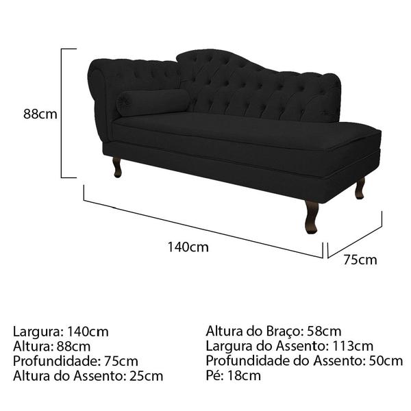 Imagem de Divã Recamier Sofá Juliana 140cm Lado Direito Sintético  Preto Sala de Estar Recepção Quarto Escritório Capitonê Luis XV - AM Decor